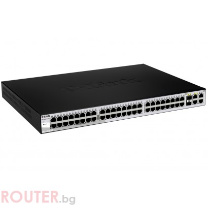 Мрежов суич D-LINK 48-port 10/100 Smart Switch + 2 Combo 1000BaseT/SFP + 2 Gigabit