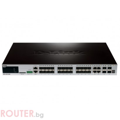 Мрежов суич D-LINK xStack 24-port SFP Layer 2+ Stackable Managed Gigabit Switch including 4-port Combo 1000BaseT/SFP plus 4 10GE SFP+