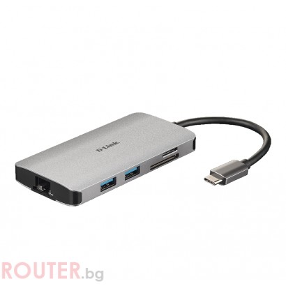 Мрежово устройство D-LINK 8-in-1 USB-C Hub with HDMI/Ethernet/Card Reader/Power Delivery