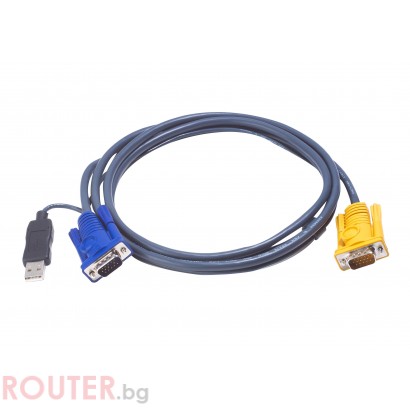 KVM кабел ATEN, PC HDB & USB към 3in1 SPHD(Keyboard/Mouse/Video), Вграден PS/2 към USB конвертор, 1.8 м