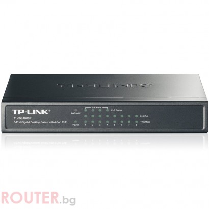 Мрежов суич TP-Link TL-SG1008P 8-Port Gigabit Desktop Switch with 4-Port PoE+, 64W PoE Power supply, Supports PoE power up to 30 W for each PoE port, 802.1p/DSCP QoS, IGMP Snooping, Plug and Play, steel case