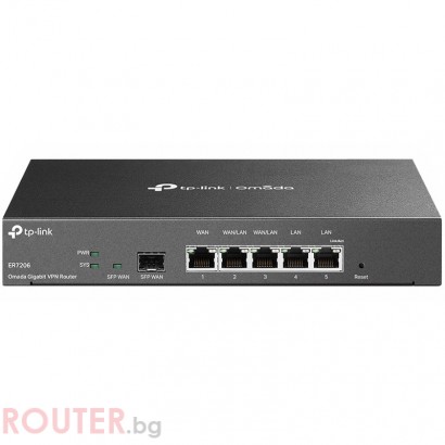 Рутер TP-Link ER7206 Omada Gigabit Multi-WAN VPN Router, 1× G SFP WAN Port, 1× G RJ45 WAN Port, 2× G WAN/LAN RJ45 Ports, 2× G RJ45 LAN port, 100 IPsec VPN Tunnels, 50 PPTP/L2TP VPN Tunnels, 50 OpenVPN Tunnels, 150000 Concurrent Sessions, Load Balance