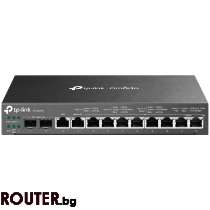 Рутер TP-Link ER7212PC Omada Gigabit VPN Router with PoE+ Ports and Controller Ability, 2× G SFP WAN/LAN Port, 1× G RJ45 WAN Port, 1× G RJ45 WAN/LAN Ports, 8× G PoE+ RJ45 LAN ports, 802.3at/af, 110 W PoE Power, 3-in-1 (Router, PoE+ Switch, Controller)
