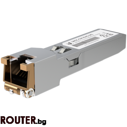 Трансивер Ubiquiti UACC-CM-RJ45-MG SFP+ to RJ45 adapter, 1/2.5/5/10 GbE is a RJ45 transceiver that can be inserted into an SFP port in order to connect a copper Ethernet cable