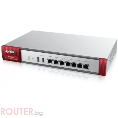 Защитна стена ZYXEL USG110 UTM BDL, 10/100/1000, 4x LAN/DMZ, 2x WAN, 1xOPT, с включени лицензи за 1 година (Антиспам, Антивирус, Филтър на съдържание, IDP)