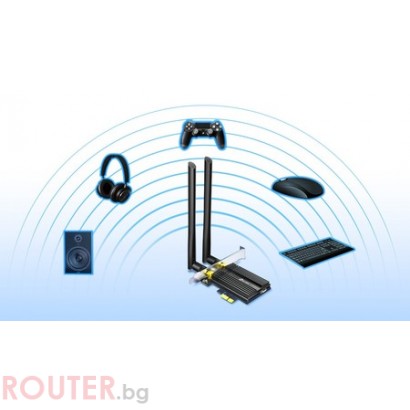 Безжичен адаптер TP-LINK Archer TX50E, AX3000 Wi-Fi 6, PCI-EX, Bluetooth 5.0, две външни антени