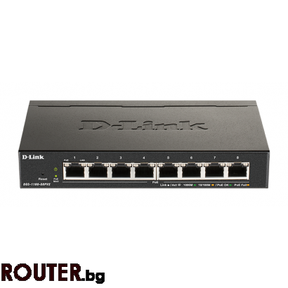 Суич D-Link DGS-1100-08PV2, 8 портов PoE Gigabit Smart Switch