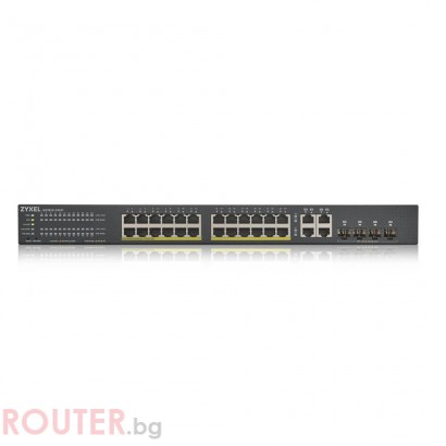 Суич ZYXEL GS1920-24HPV2, 24 портов Gigabit Smart-Managed PoE, за монтаж в шкаф