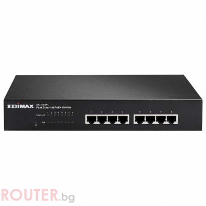 Суич EDIMAX ES-1008PL, 8 PoE порта, 10/100Mbps, 80W