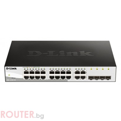 Суич D-Link DGS-1210-16/E, 16-портов 10/100/1000 Gigabit Smart Switch including 4 Combo 1000BaseT/SFP, управляем, за монтаж в шкаф