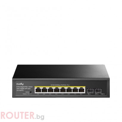 Суич Cudy GS1008PS2, L2, 8 x Gigabit Ethernet PoE ports, 2 x SFP, 128MB RAM
