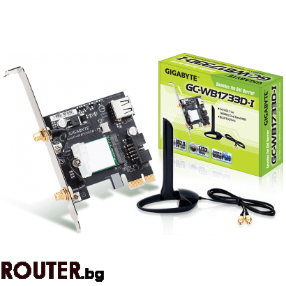 Безжичен PCI Express адаптер Gigabyte GC-WB1733D-I, 2x2 802.11ac 160MHz, Bluetooth 5.0