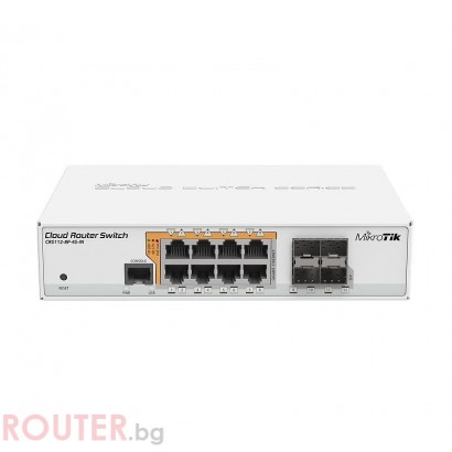 Суич MikroTik CRS112-8P-4S-IN, 8 x Gigabit Ethernet ports, 10/100/1000Mbps, 4 x SFP