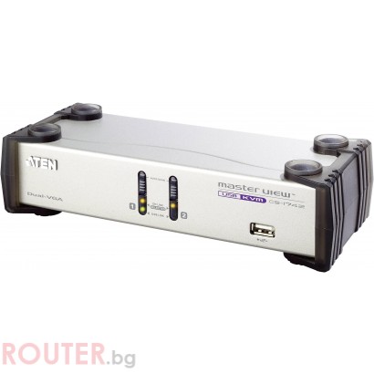 KVMP превключвател ATEN CS1742C-AT, 2-портов, USB, VGA Dual Display, Audio