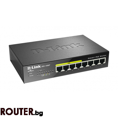 Суич D-Link DGS-1008P, 8 портов PoE, 10/100/1000, Gigabit