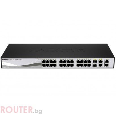 Суич D-Link 24-port 10 100 Smart Switch + 2 Combo 1000BaseT SFP + 2 Gigabit