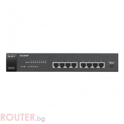 Суич ZYXEL GS1100-8HP, 8 PoE порта, 10 100Mbps, за монтиране в шкаф