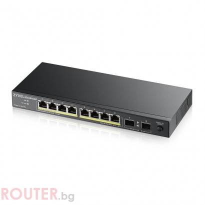 Суич ZYXEL GS1100-10HP, 8-портов, Gigabit, PoE, 2xSFP, за монтиране в шкаф