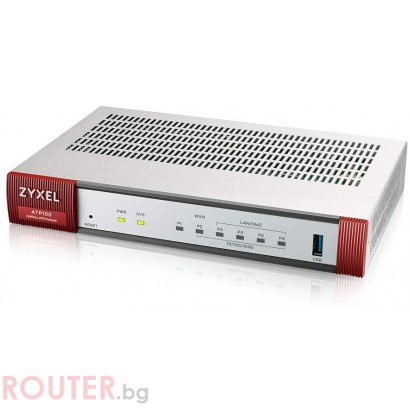 Защитна стена ZYXEL USG ATP100 UTM BDL Sandboxing, 10/100/1000, 3x LAN/DMZ, 1x WAN, 1xSFP, 1xOPT, 1xUSB, с включени лицензи за 1 година