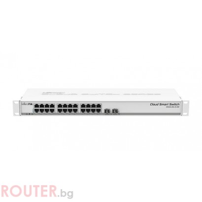 Суич MikroTik 326-24G-2S+RM 24 x Gigabit Ethernet ports, 10/100/1000Mbps, 2x SFP+ cages, монтаж в шкаф