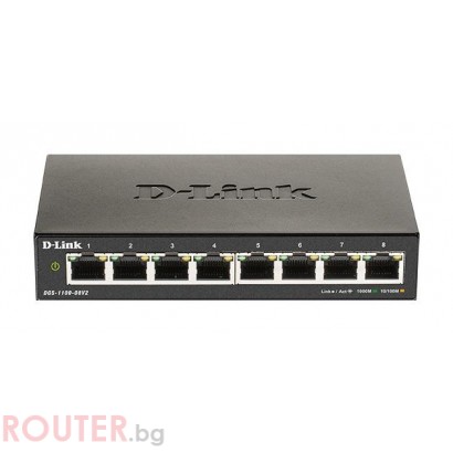 Суич D-Link DGS-1100-08V2, 8 портов 10/100/1000 Gigabit Smart Switch, управляем,