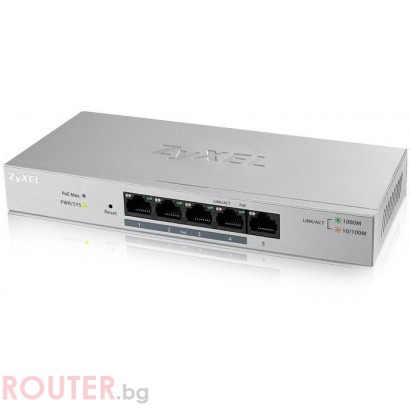 Суич 5-портов ZyXEL GS-1200-5HPV2, Web Managed, Gigabit, PoE
