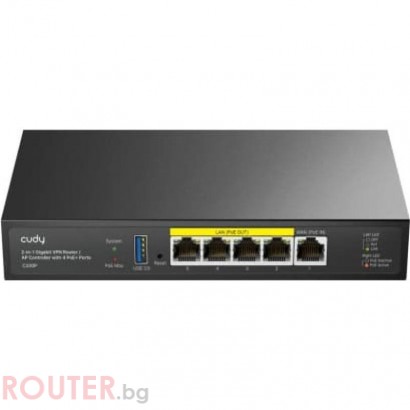 Безжичен рутер и access Point CUDY C200P 2 in 1, 1xGigabit, 4xGigabit POE+PSU, USB 3.0