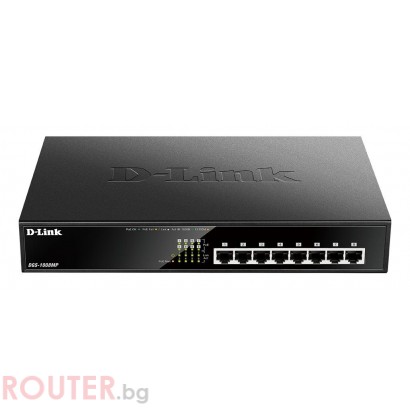 Суич D-Link DGS-1008MP, 8 портов PoE 10/100/1000 Gigabit, неуправляем десктоп суич