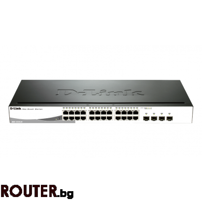 Суич D-Link 24-port 10/100/1000 Gigabit Smart Switch including 4 Combo 1000BaseT/SFP, управляем, за монтаж в шкаф