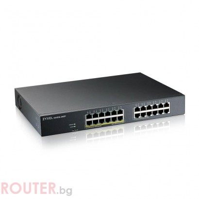 Суич 24-портов ZyXEL GS1915-24EP, Gigabit, управляем, standalone или Nebula управление, монтаж в шкаф, PoE