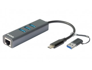 Мрежово устройство D-LINK USB-C/USB to Gigabit Ethernet Adapter with 3 USB 3.0 Ports