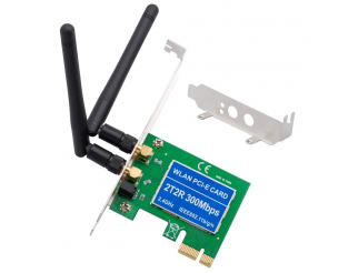 Безжичен мрежов адаптер No brand 2T2R, PCI-E x1, 300Mbps, 2.4GHz, 2 x 5dBi, Нископрофилен 