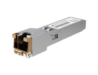 Трансивер Ubiquiti UACC-CM-RJ45-MG SFP+ to RJ45 adapter, 1/2.5/5/10 GbE is a RJ45 transceiver that can be inserted into an SFP port in order to connect a copper Ethernet cable