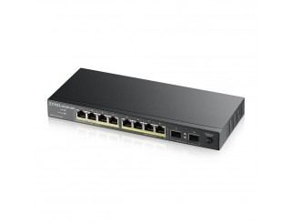 Суич ZYXEL GS1100-10HP, 8-портов, Gigabit, PoE, 2xSFP, за монтиране в шкаф