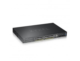 Суич ZyXEL GS-2220-28HP, 24 портов Layer2+, 24x Gigabit PoE + 4x Gigabit combo (RJ45/SFP), Управляем